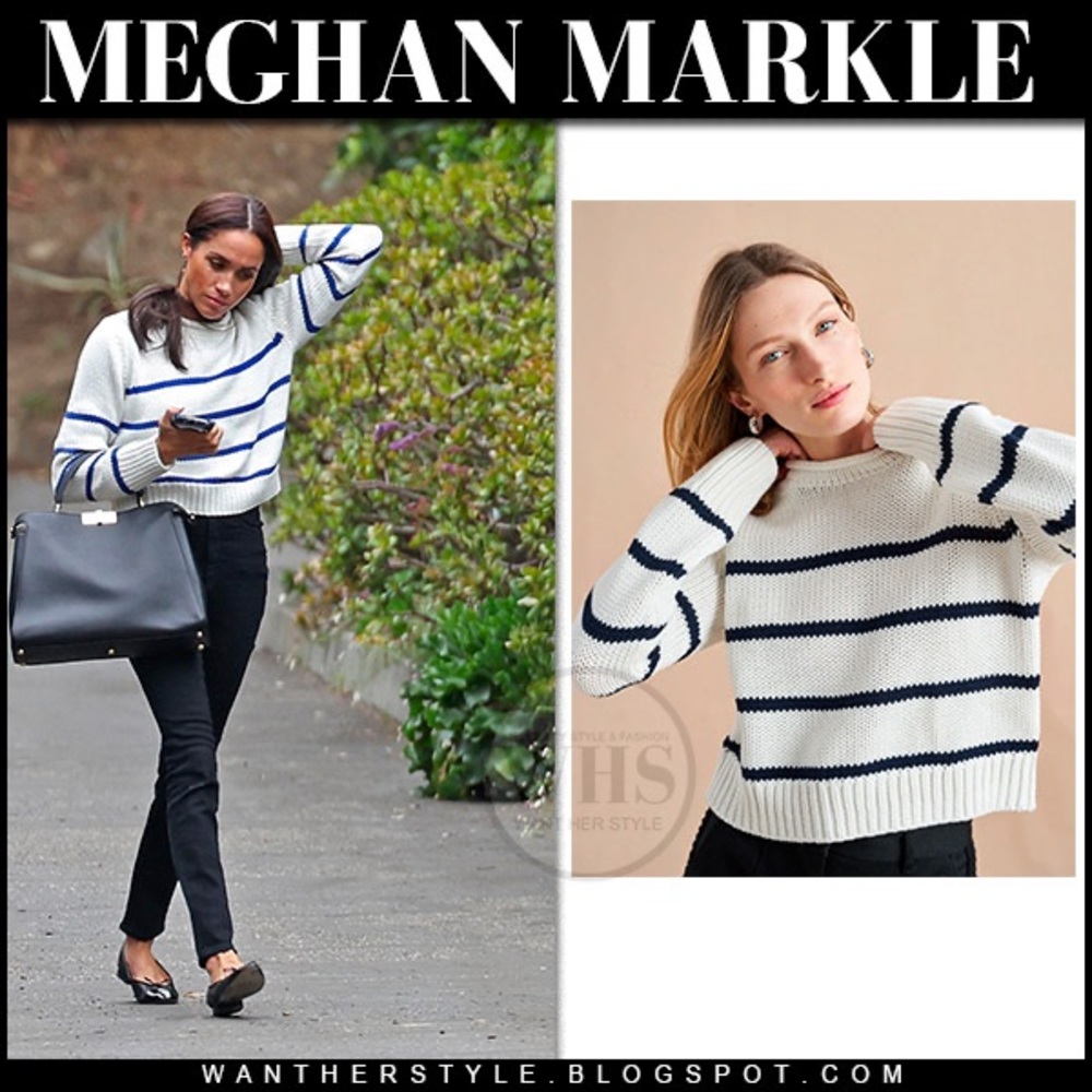 La Ligne 'Mini Marina' Sweater in Cream/Cobalt Stripe, size S, ASO Meghan Markle